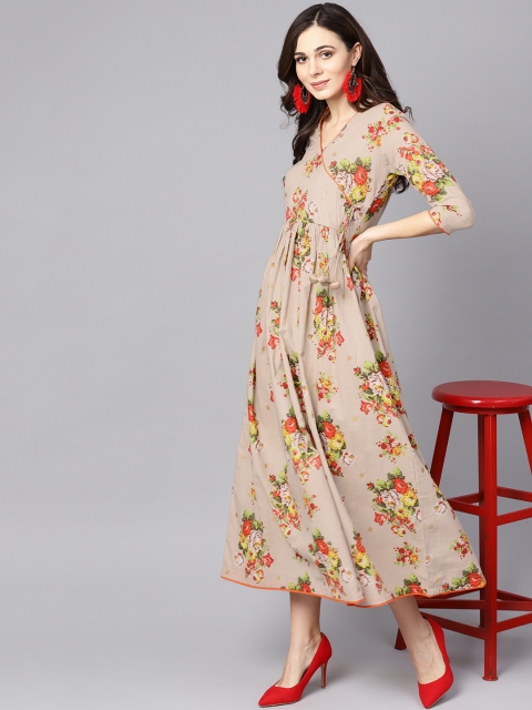 

Nayo Women Beige Printed Maxi Dress