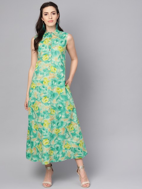 

Nayo Women Green Printed Shirt Maxi Dress
