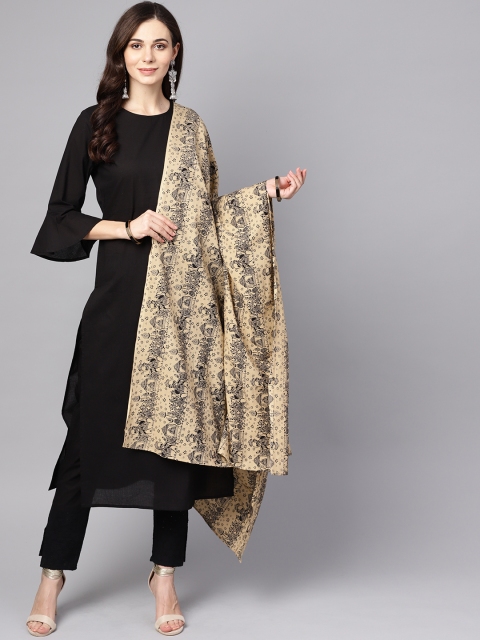 

Nayo Women Black Solid Kurta with Trousers & Dupatta