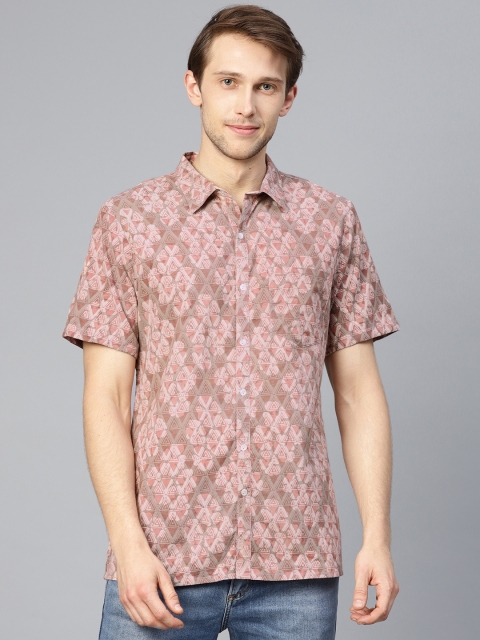 

Shree Men Dusty Pink & Grey Regular Fit Printed Casual Shirt