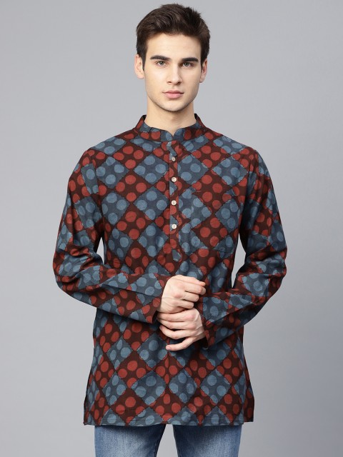 

Shree Men Blue & Maroon Printed Kurta, Navy blue