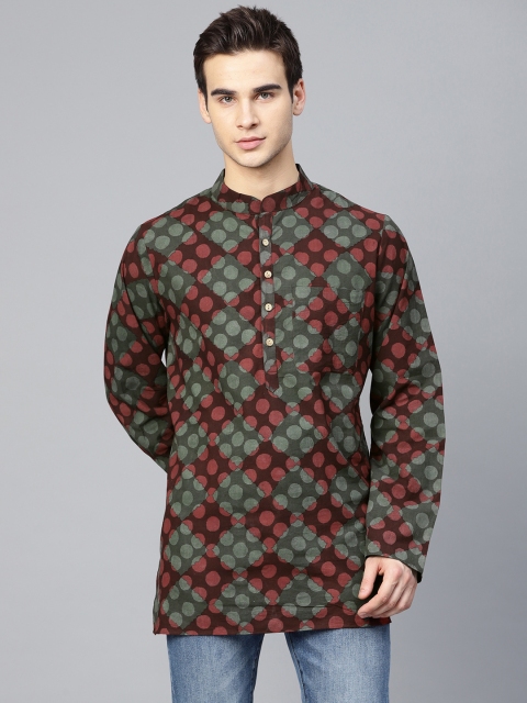 

Shree Men Olive Green & Maroon Printed Kurta