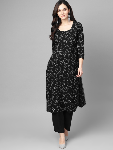 

AASI - HOUSE OF NAYO Women Black & Grey Printed Kurta with Palazzos