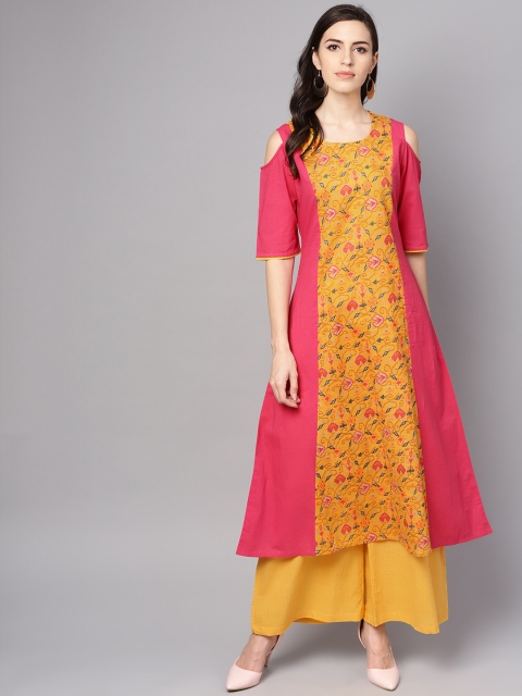 

AASI - HOUSE OF NAYO Women Yellow & Pink Printed Kurta with Palazzos