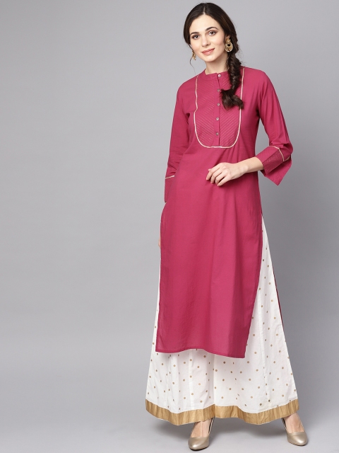 

AASI - HOUSE OF NAYO Women Magenta Yoke Design Straight Kurta