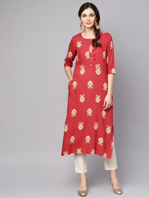 

AASI - HOUSE OF NAYO Women Red & Beige Printed Straight Kurta