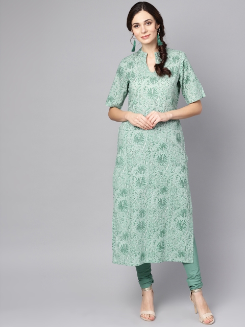 

AASI - HOUSE OF NAYO Women Green Printed Straight Kurta