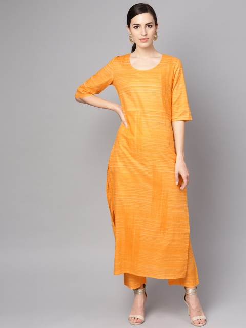

AASI - HOUSE OF NAYO Women Yellow Solid Kurta with Trousers