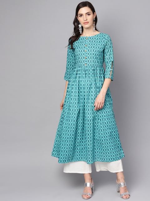 

AASI - HOUSE OF NAYO Women Blue Checked A-Line Kurta