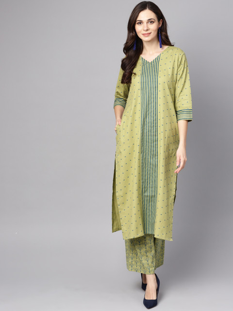 

AASI - HOUSE OF NAYO Women Green & Teal Blue Printed Kurta with Palazzos