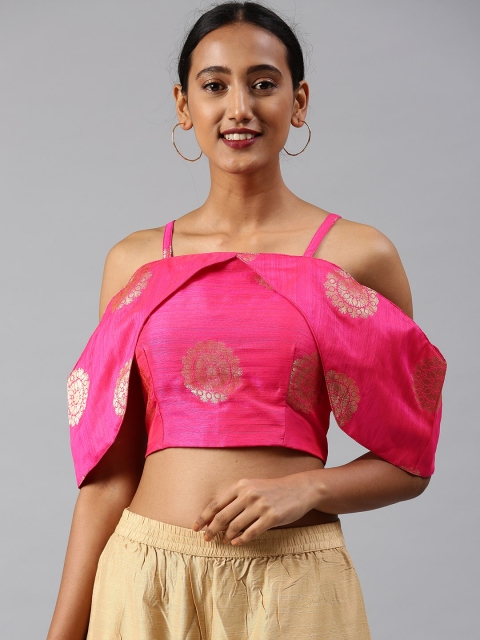 

Aarrah Women Pink Jacquard Woven Saree Blouse