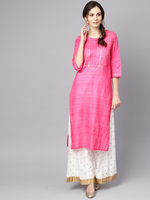 

AASI - HOUSE OF NAYO Women Pink Solid Straight Kurta