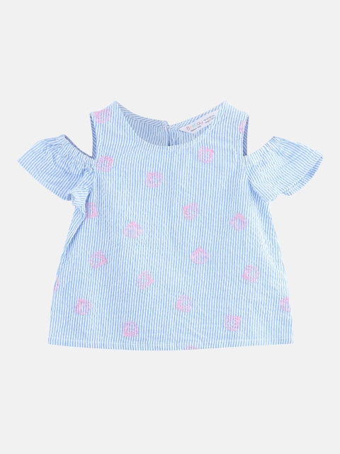 

Beebay Girls Blue Striped A-Line Pure Cotton Top