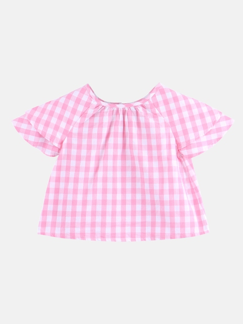 

Beebay Girls Pink Checked A-Line Pure Cotton Top