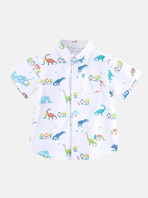 

Beebay Boys White & Blue Regular Fit Printed Casual Shirt