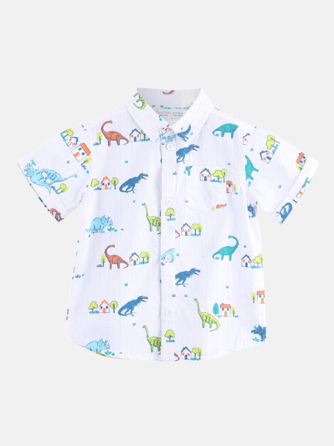 

Beebay Boys White & Blue Regular Fit Printed Casual Shirt