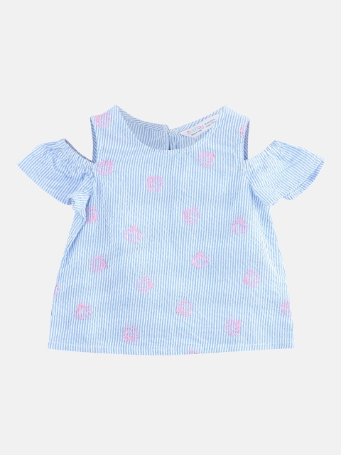 

Beebay Girls Blue Striped A-Line Pure Cotton Top