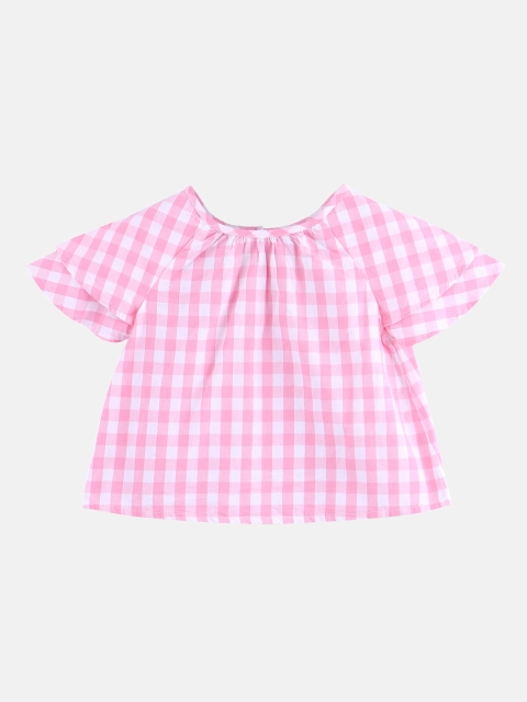 

Beebay Girls Pink Checked A-Line Pure Cotton Top
