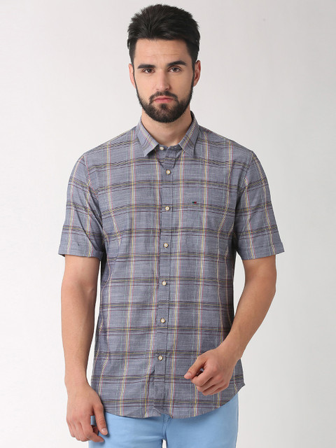 

Peter England Casuals Men Grey & Black Slim Fit Checked Casual Shirt