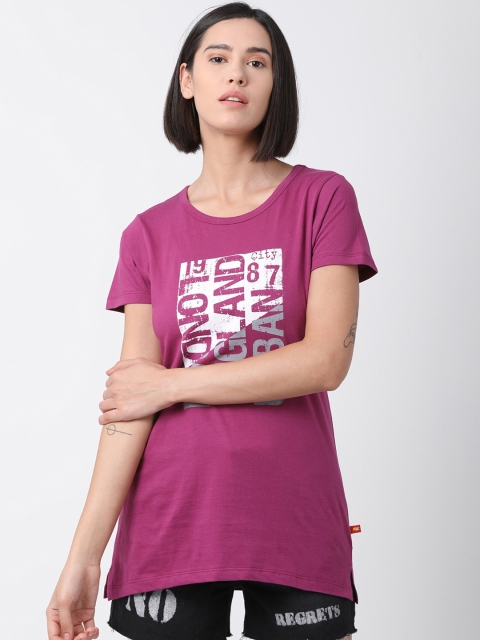 

GOLDSTROMS Women Magenta Printed Round Neck T-shirt