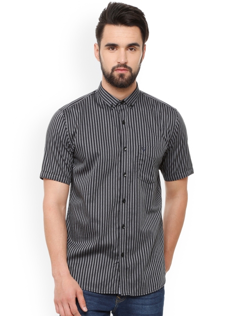 

Allen Solly Men Black & Grey Regular Fit Striped Casual Shirt