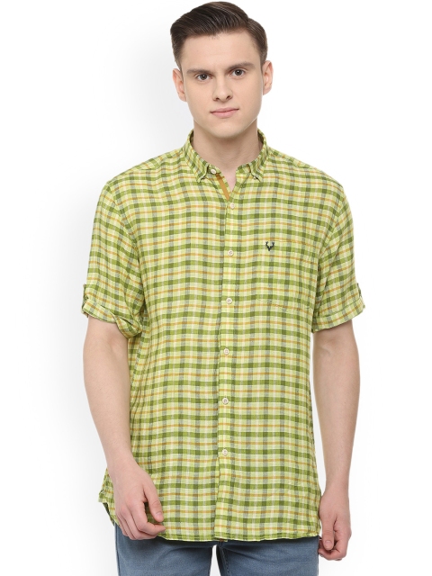 

Allen Solly Men Green & Yellow Linen Regular Fit Checked Casual Shirt