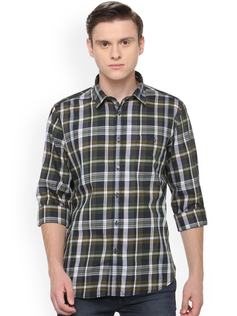 

Van Heusen Sport Men Navy Blue & Green Slim Fit Checked Casual Shirt