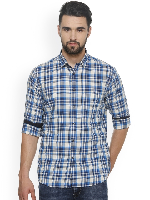

Van Heusen Sport Men Blue & Off-White Slim Fit Checked Casual Shirt