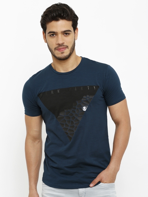 

Rex Straut Jeans Men Navy Blue Printed Round Neck T-shirt