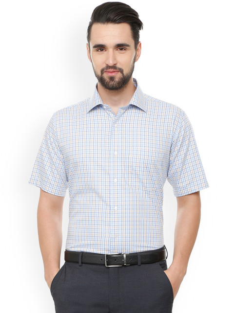 

Van Heusen Men Blue & Off-White Regular Fit Checked Formal Shirt