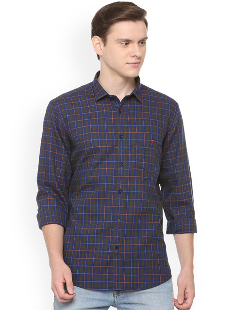 

Louis Philippe Men Navy Blue & Pink Slim Fit Checked Casual Shirt