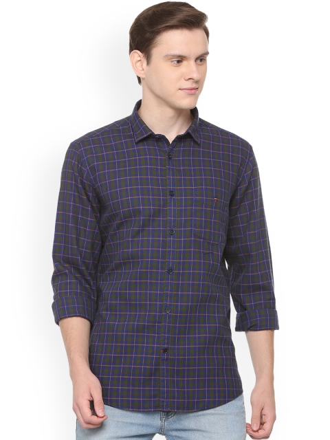 

Louis Philippe Men Blue & Pink Slim Fit Checked Casual Shirt