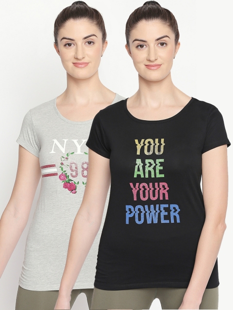 

Ajile by Pantaloons Women Pack of 2 Printed Round Neck T-shirts, Black