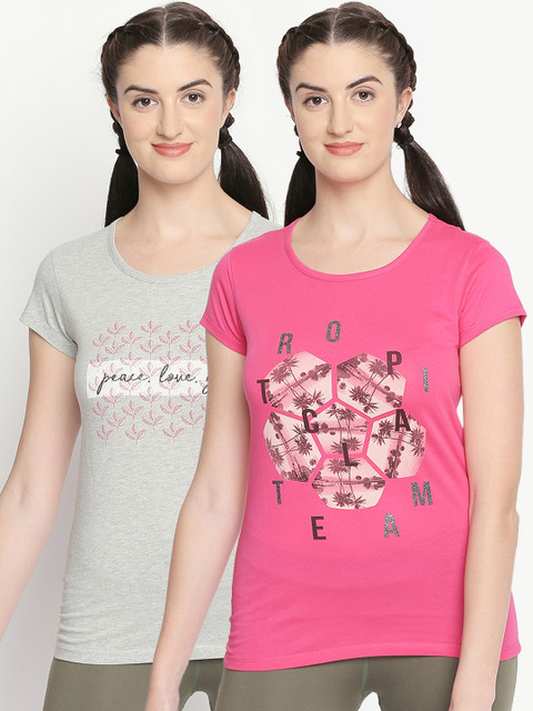 

Ajile by Pantaloons Women Pack of 2 Printed Round Neck T-shirts, Pink