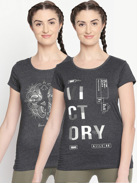 

Ajile by Pantaloons Women Charcoal Printed Round Neck T-shirt