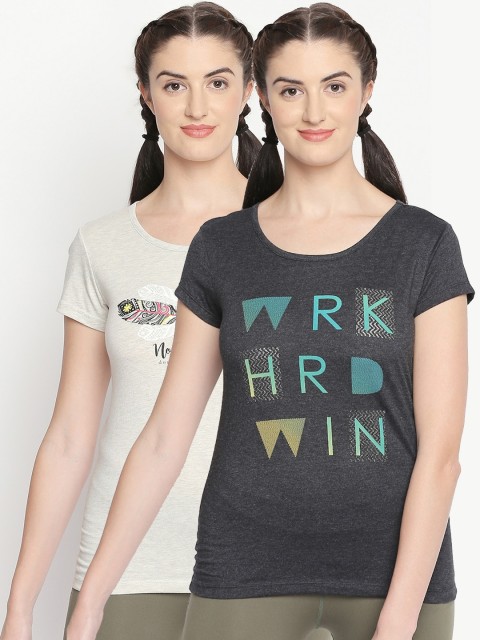 

Ajile by Pantaloons Women Pack of 2 Printed Round Neck T-shirts, Beige