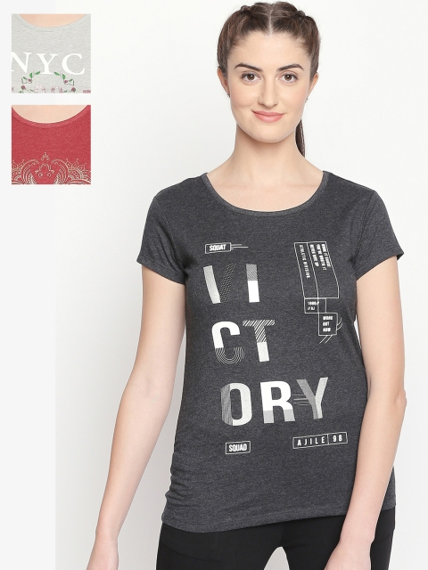

Ajile by Pantaloons Women Charcoal Printed Round Neck T-shirt