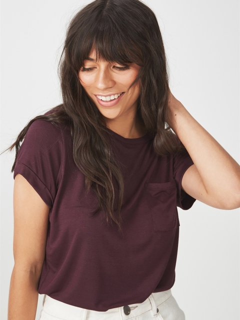 

COTTON ON Women Burgundy Solid Top