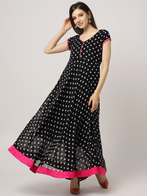 

MBE Women Black & White Polka Dot Print Anarkali Kurta
