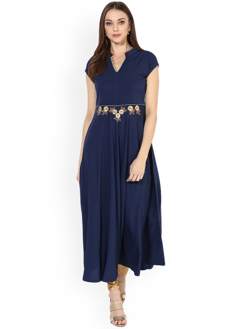 

MBE Women Navy Blue Embroidered A-Line Kurta