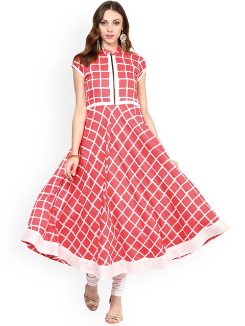 

MBE Women Pink & White Printed Anarkali Kurta