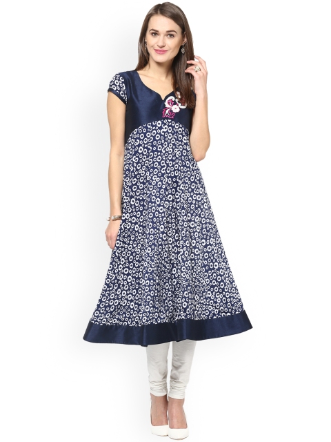 

MBE Women Navy Blue Floral Print A-Line Kurta