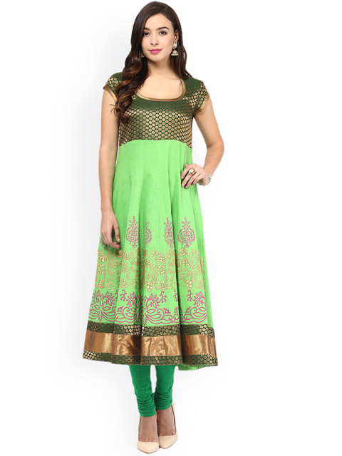 

MBE Women Green Woven Design Anarkali Kurta