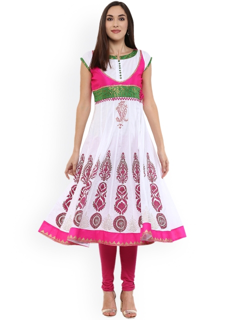 

MBE Women White Printed Anarkali Kurta