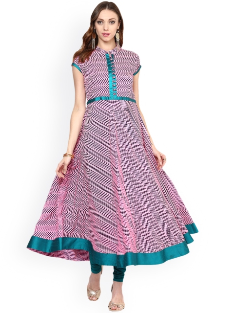 

MBE Women Pink & Blue Printed A-Line Kurta