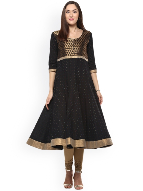 

MBE Women Black Woven Design Anarkali Kurta