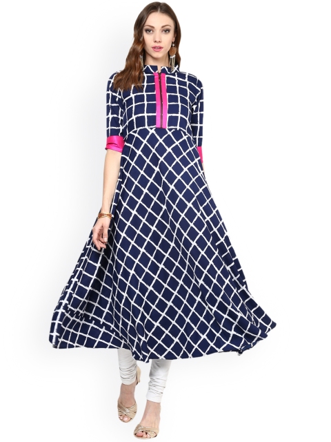 

MBE Women Navy Blue & White Printed A-Line Kurta