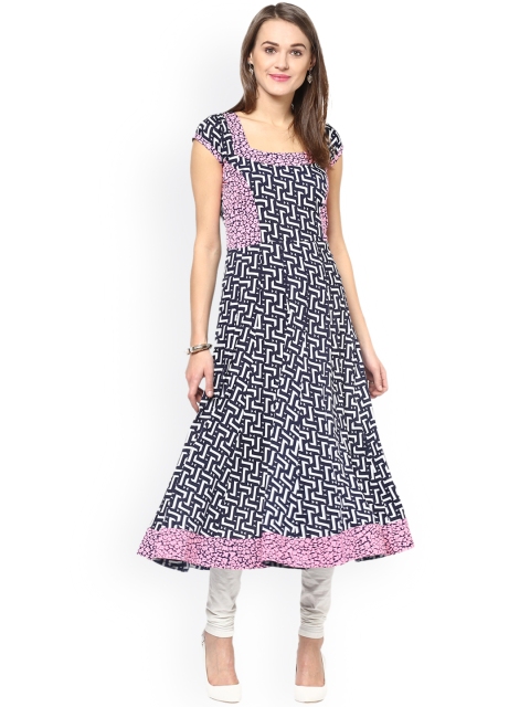 

MBE Women Navy Blue & White Printed A-Line Kurta