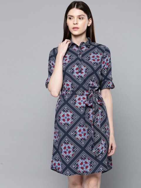 

Chemistry Women Navy Blue & White A-Line Dress