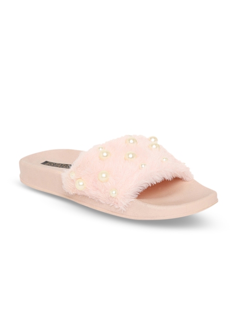 

ESTATOS Women Pink Solid Faux Fur Open Toe Flats